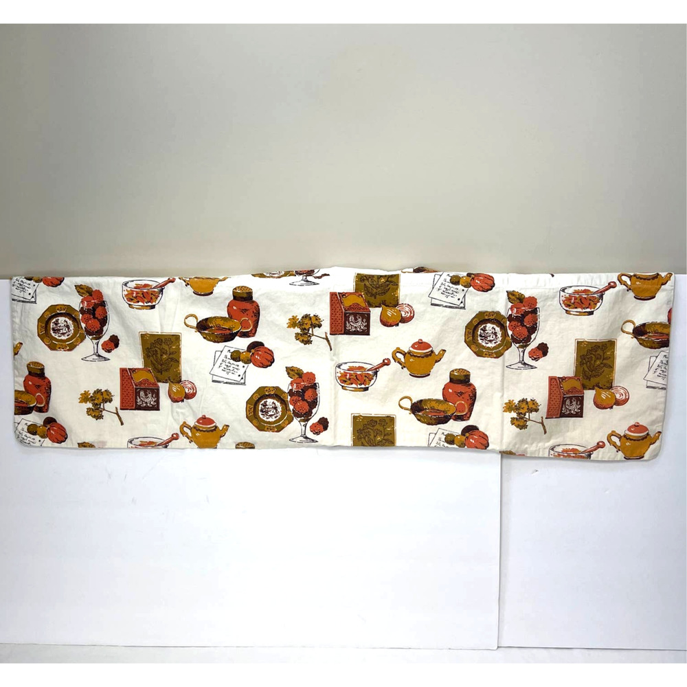 Vintage Curtains Valance Kitchen Items Print Orange Gold Brown MCM 35x11.5"